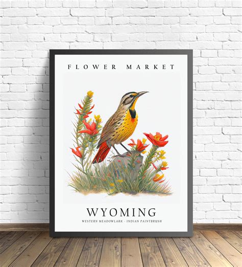 Wyoming State Bird and Flower Art Print, Wyoming State Flower, Wyoming ...