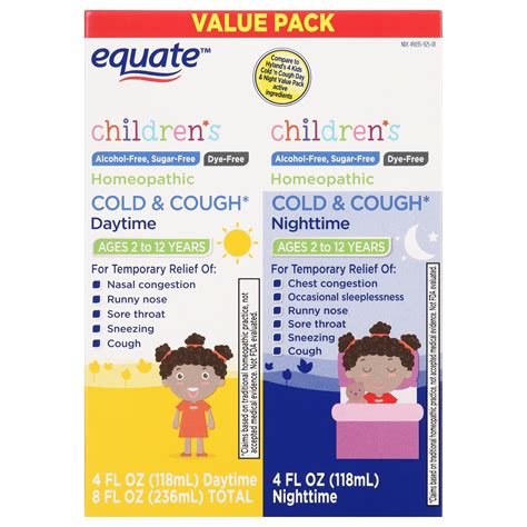 Equate Children's Homeopathic Daytime & Nighttime Cold & Cough Liquid Twin Pack, 4 fl oz ...
