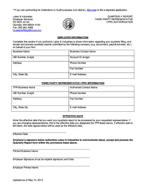 Fillable Online lni wa Quarterly Report Authorization form - Labor ...