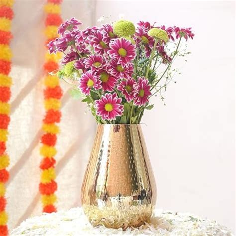 Buy Behoma Drop Shape Metal Hammered Flower Vase for Home Decor, vase ...