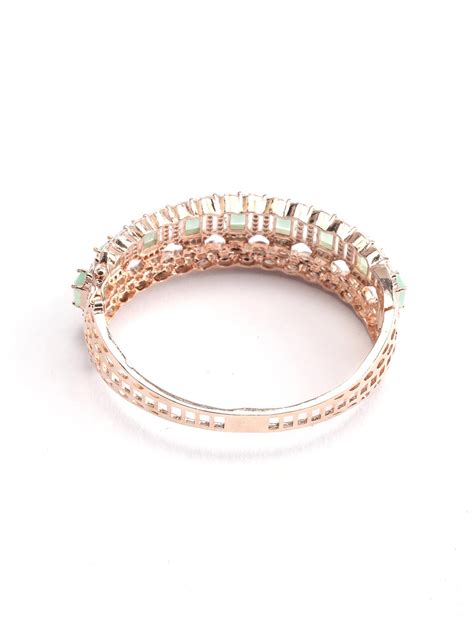 Mint Green Stones American Diamond Rose Gold Plated Bracelet – Priyaasi