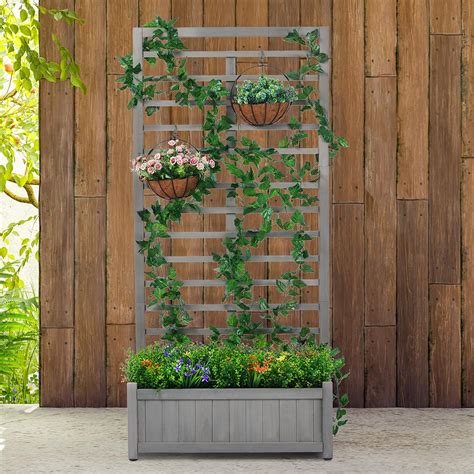 Buy Raised Garden Bed with Trellies, Outdoor Wood Planter Box & Plant ...
