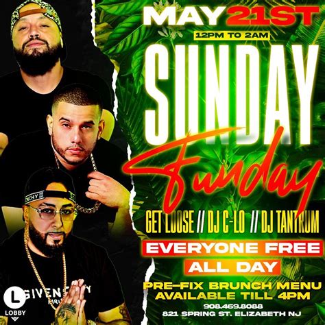 Sunday Funday! Everyone Free All Day, Thelobbynj, Elizabeth, 21 May ...