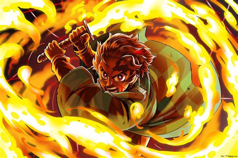 Tanjiro kamado, sun breathing hinokami kagura burning bones summer sun ...