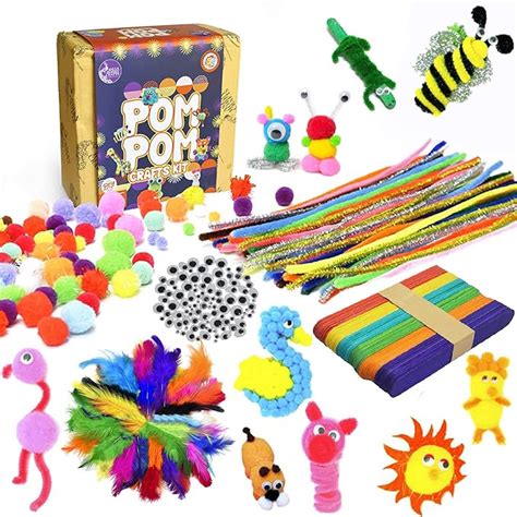 Asian Hobby Crafts Kids Pom Pom Crafts Kit with 50x Pipe Cleaners ...