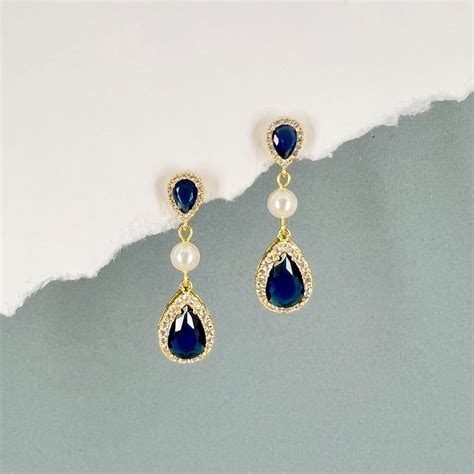 Classic Bridal Something Blue Gold Earrings, Sapphire Teardrop Earrings ...