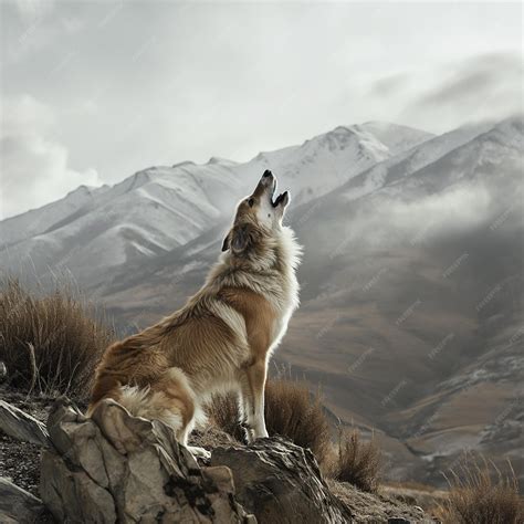 Premium Photo | A big dog barking in the mountains photograph