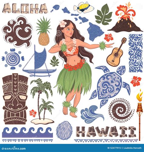 Vector Retro Set of Hawaiian Icons and Symbols Stock Vector - Illustration of hawaiian, ornament ...