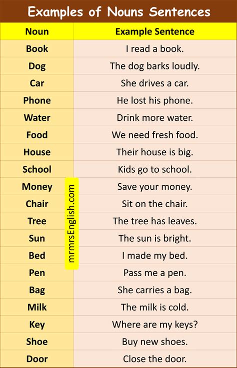 100 Example Sentences of Nouns in English with Pictures - MR MRS ENGLISH