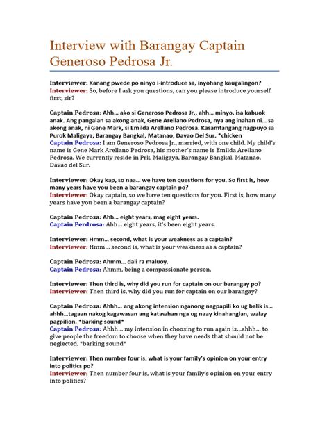 Image result for Basic Interview Questions About Barangay