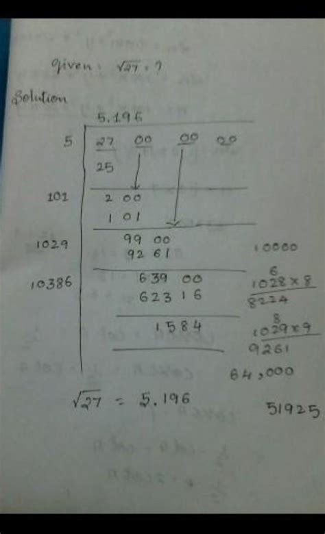 find the square root by division method (up to 3 places of decimal) 27 ...