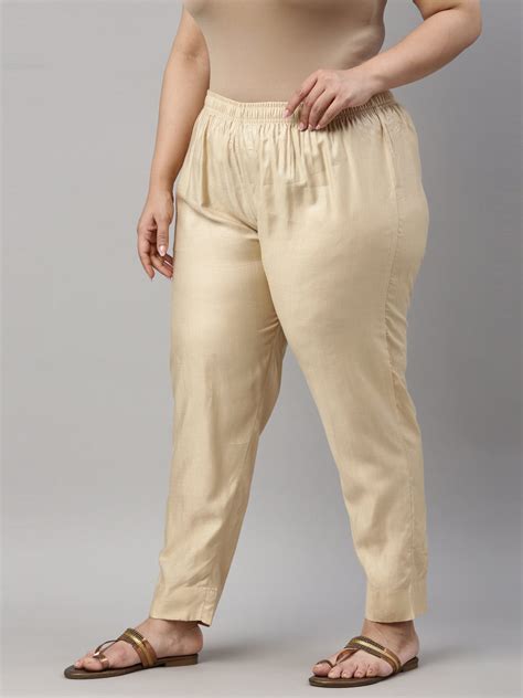 Women Solid Gold Straight Fit Silk Pant