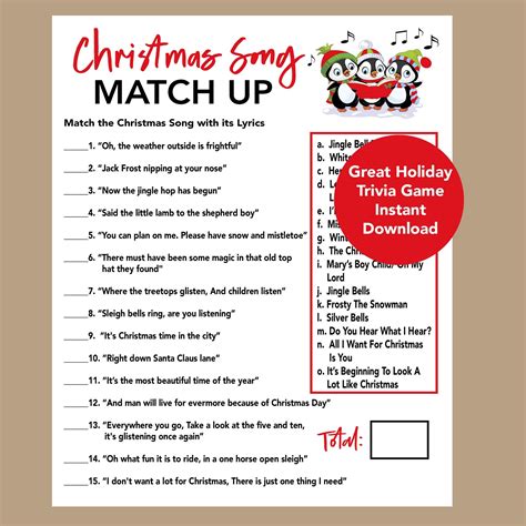 Christmas Song Trivia Printable | Rossy Printable