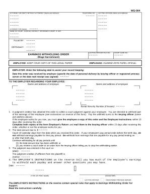 earnings withholding order california Doc Template | pdfFiller