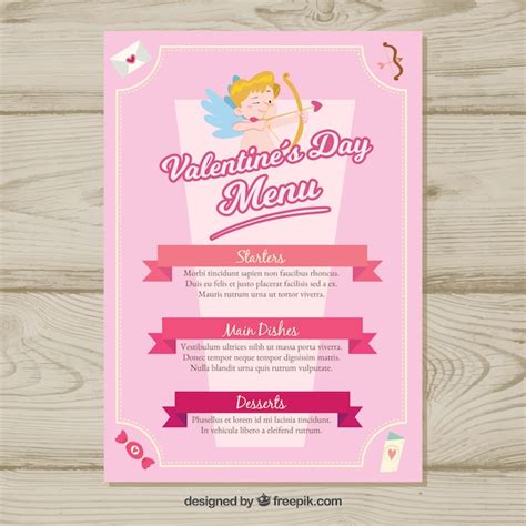Rosa Menü zum Valentinstag | Kostenlose Vektor