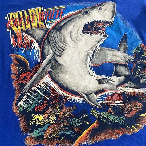 Vintage Great White Shark Maine T Shirt Size Large... - Depop