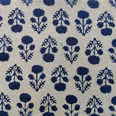 Pure Cotton Light Indigo With Dark Indigo Plant Motif Hand Block Print ...
