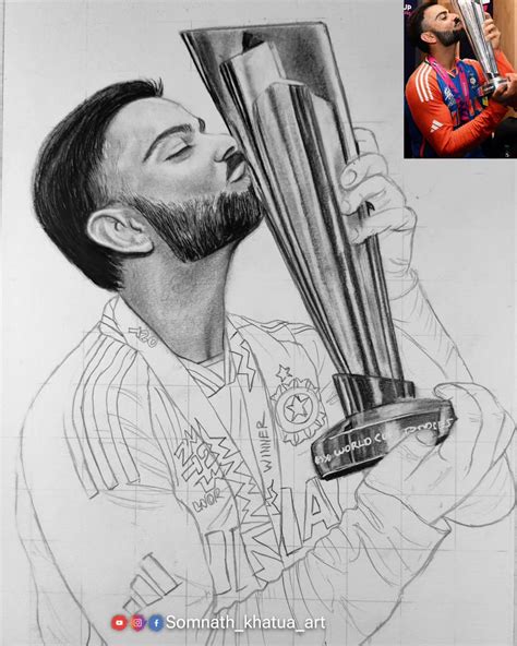Somnath Khatua on Instagram: "In Progress ️ ️‍🩹Virat Kohli drawing outline ️ ️‍🩹 with trophy 🏆🇮🇳 ...