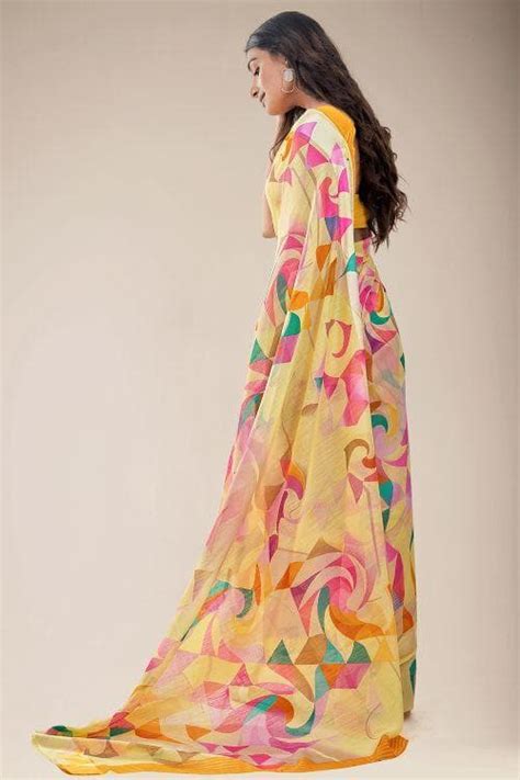 Buy Lemon Yellow Linen Saree 44752 Online | Karagiri