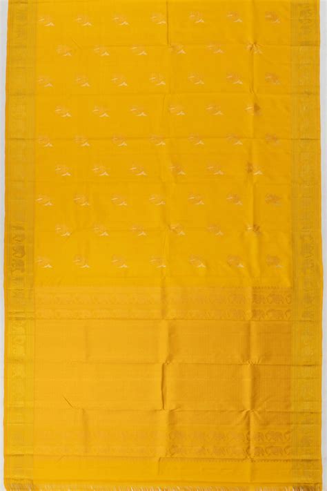 Classic Kanchipuram Silk Vertical Lines Yellow Saree | Kankatala