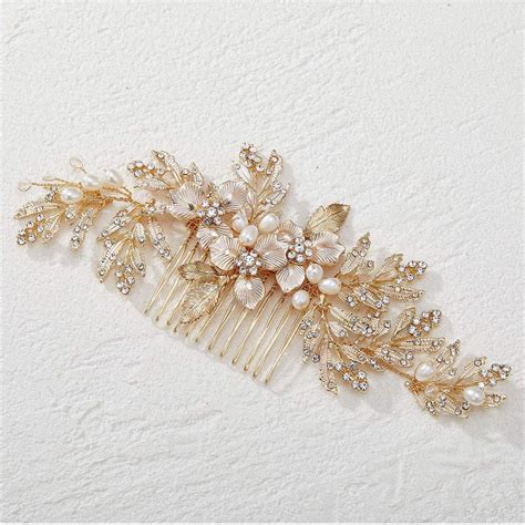 Amazon.com : 5 Pieces Gold Bridal Wedding Hair Combs Pearl Hair Pins ...