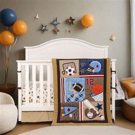 HESEAM Sport Dreams Crib Bedding Set 4-Piece, Brown/Grey, Fits Standard ...
