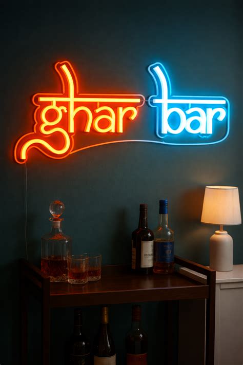 Ghar Bar LED Neon Sign – Hindi & English Dual-Tone Neon Wall Art ...
