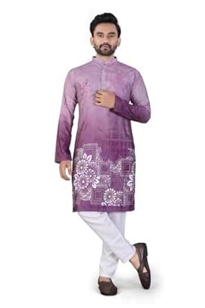 Buy Men's Traditional Kurta with Floral Print, Purple Ombre, Mandarin ...