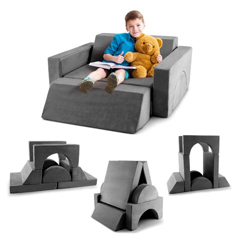 Suede Fabric Kids Modular Play Sofa and 8-Piece Play Couch with Soft ...
