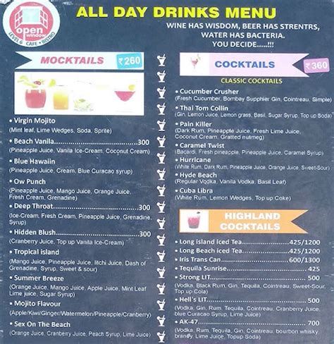 Menu of Open Window Cafe Bistro, Shivaji Nagar, Pune