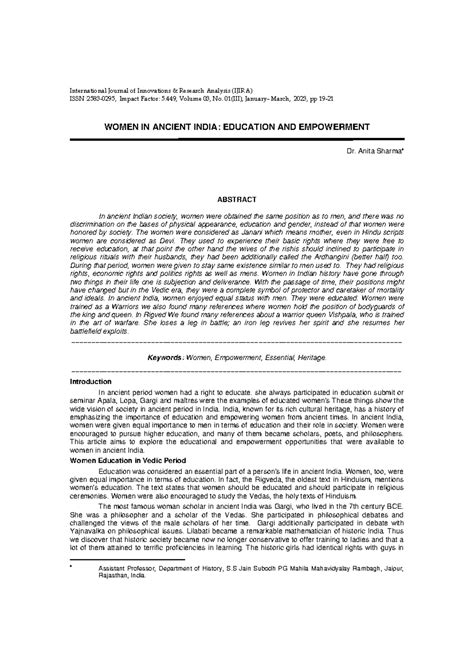 Women in Ancient India: Education & Empowerment Analysis (IJIRA) - Studocu