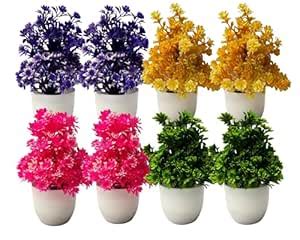 Buy Dekorly Multicolor Artificial Potted Plants, 8 Pack Artificial ...