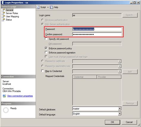 Image result for Cambiar Contrasena Del SA SQL Server