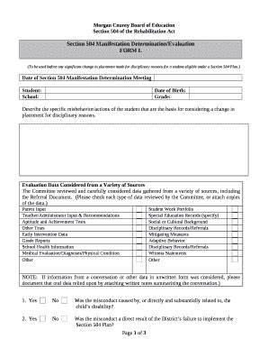 Section 504 Manifestation Determination/Evaluation Doc Template | pdfFiller