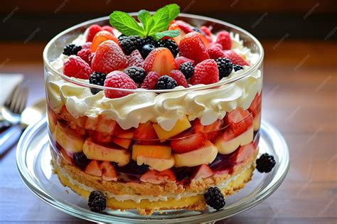 Layers Of Fruits Sponge And Custard
