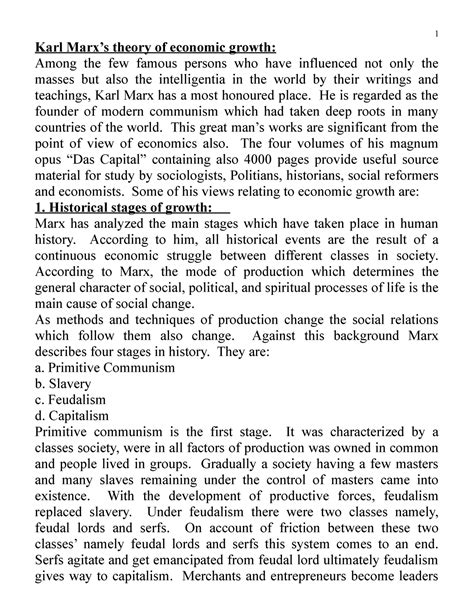 Karl marx theory of development - Karl Marx’s theory of economic growth: Among the few famous ...