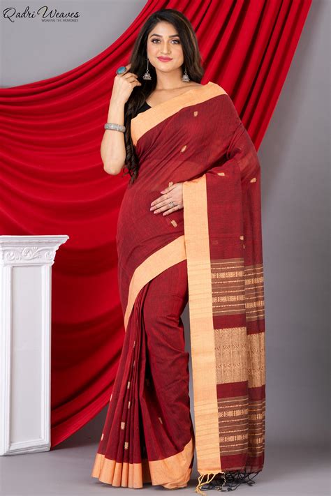 Handloom Khadi Cotton Saree Online - Cherry Red
