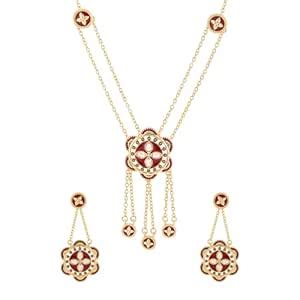 VOYLLA Gota Patti Surkhphool Necklace Set For Women, Gold Jewellery Set ...