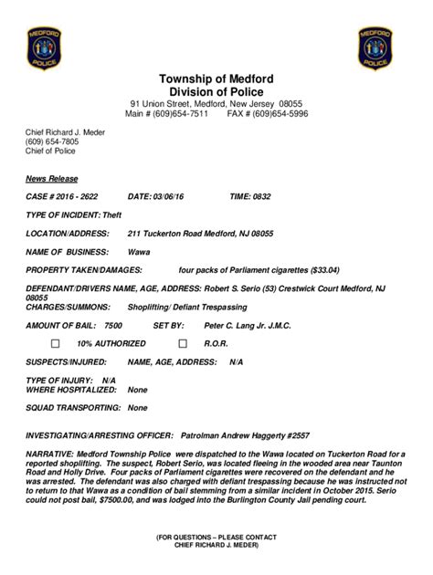 Fillable Online Medford Township Police Department - MapQuest Fax Email ...