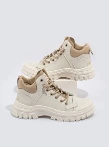 Two Tone High Top Lace-up Front Chunky Sneakers, Women's Casual Sports ...