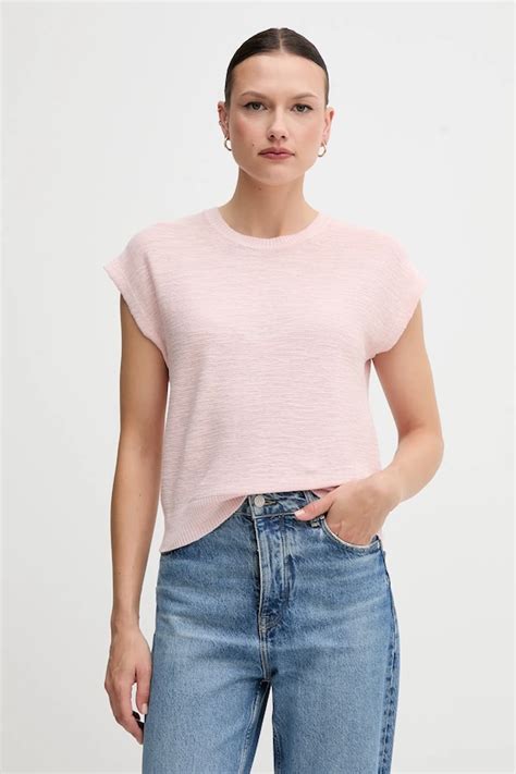 United Colors of Benetton kamizelka z domieszką lnu kolor różowy lekki ...