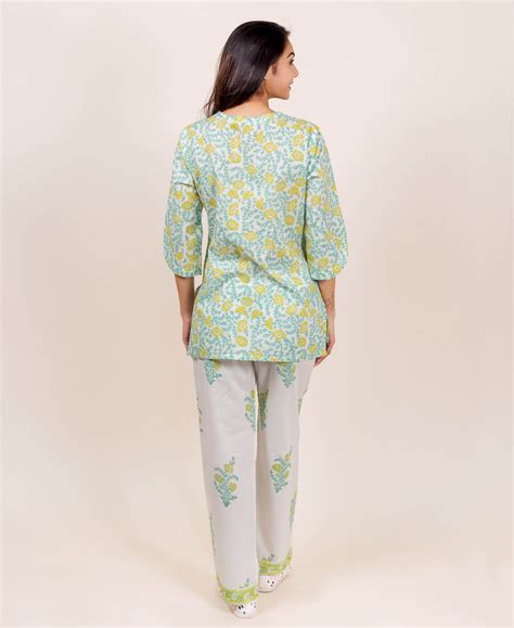 Green and White Block Printed Top and Pajama – MISSPRINT
