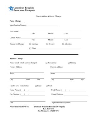 Fillable Online Name and/or Address Change form - American Republic ...