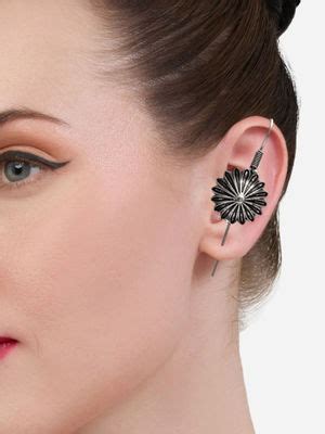 Buy OOMPH Oxidised Silver Bugadi Flower Shape Ear Cuff Earrings for ...