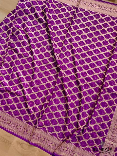 Shop Purple Pure Khaddi Georgette Handloom Jaal Design Banarasi Saree ...
