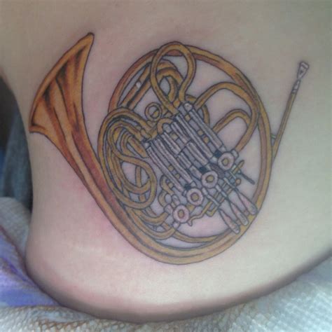 Blue French Horn Tattoo