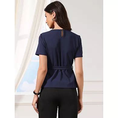 Dressy Casual Peplum Tops for Women Summer Pleated Crew Neck Belted ...