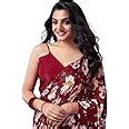 Buy SIRIL Women's Georgette Printed Zari Stripe Saree with Unstitched ...