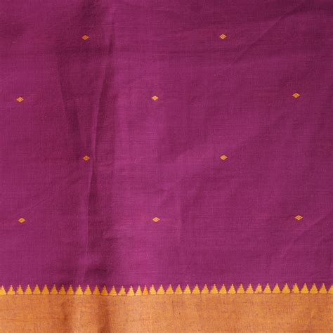 Pure Cotton Handloom Pink With Yellow Diamond Dots And Temple Border W ...