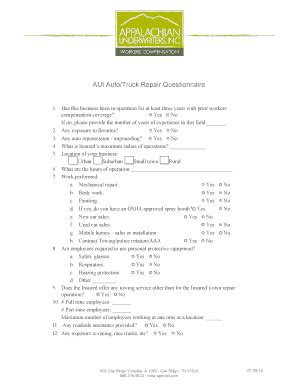 Fillable Online AUI Auto/Truck Repair Questionnaire Fax Email Print ...
